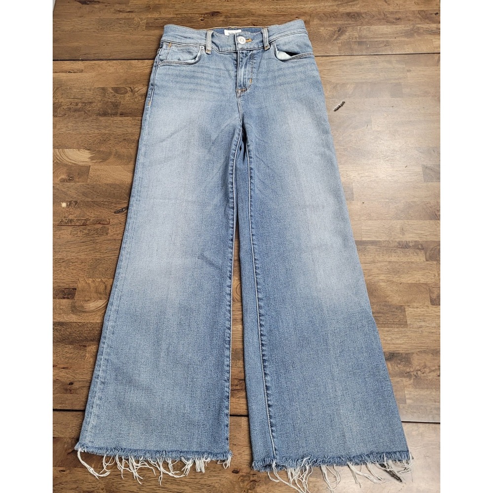 Hudson Jeans Dani High Rise Wide Leg Crop 25 Blue Tencel Blend Distressed RawHem